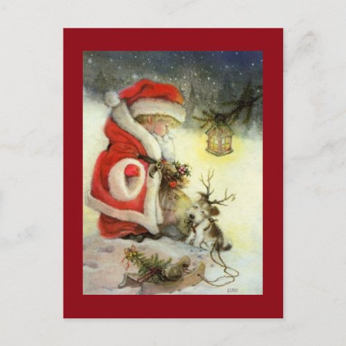 Vintage Christmas Child With Dog Holiday Postcard