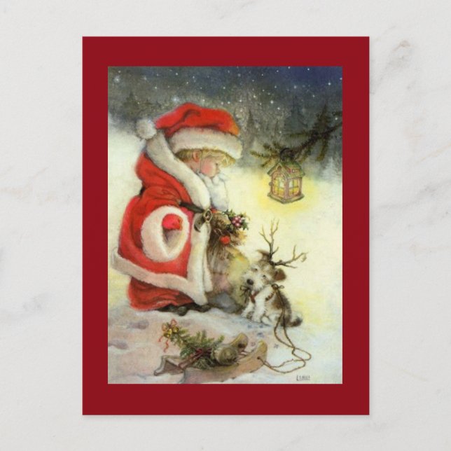 Vintage Christmas Child With Dog Holiday Postcard (Front)