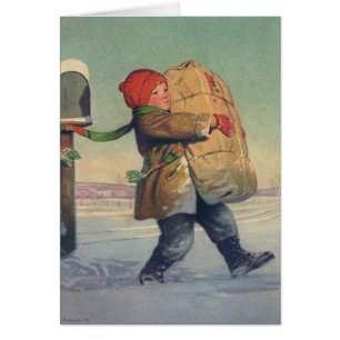 Vintage Christmas, Child with Large Package