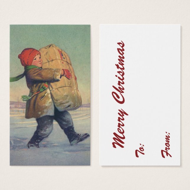 Vintage Christmas, Child with Large Package (Front & Back)