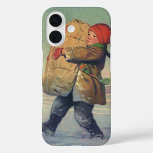 Vintage Christmas, Child with Large Package iPhone 16 Case