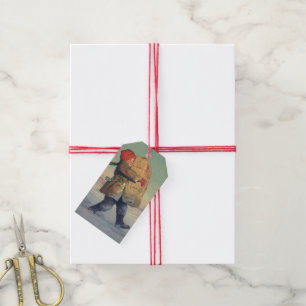 Vintage Christmas, Child with Large Package Gift Tags