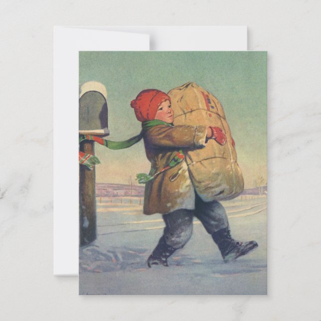 Vintage Christmas, Child with Large Package Holiday Card (Front)