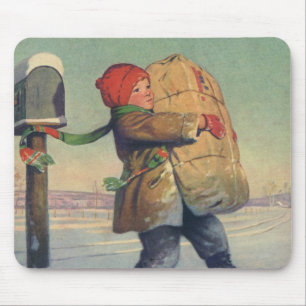 Vintage Christmas, Child with Large Package Mouse Pad