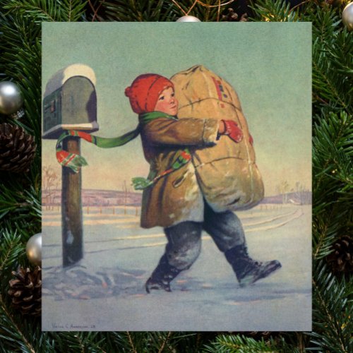 Vintage Christmas Child with Large Package Poster