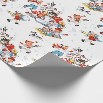 Vintage Christmas Childen In The Snow Wrapping Paper by christmas1900 at Zazzle