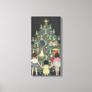 Vintage Christmas Children Around a Decorated Tree Canvas Print