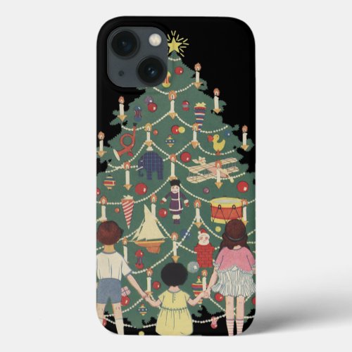 Vintage Christmas Children Around a Decorated Tree iPhone 13 Case