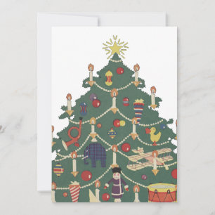 Vintage Christmas Children Around a Decorated Tree Holiday Card