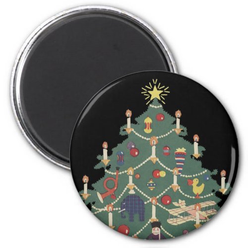 Vintage Christmas Children Around a Decorated Tree Magnet