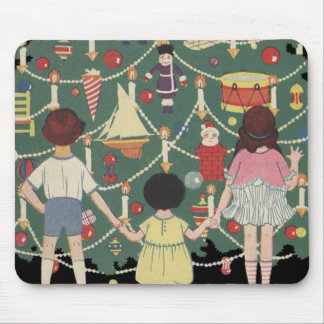 Vintage Christmas Children Around a Decorated Tree Mouse Pad