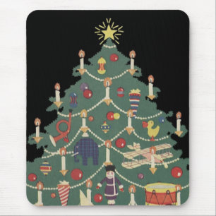 Vintage Christmas Children Around a Decorated Tree Mouse Pad