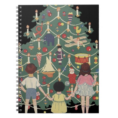 Vintage Christmas Children Around a Decorated Tree Notebook