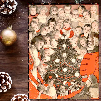 Vintage Christmas Children Around the Tree Holiday Card