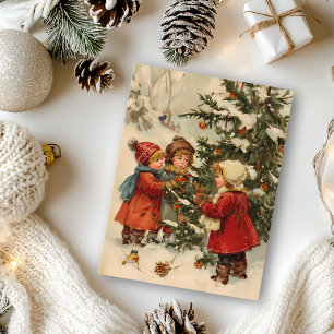 Vintage Christmas Children around tree Postcard