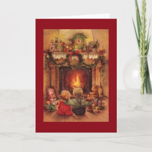 Vintage Christmas Children By The Fire Holiday Card