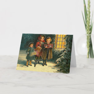 Vintage Christmas children carol singers Holiday Card