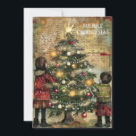 Vintage Christmas Children Decorating Tree Holiday Card<br><div class="desc">Vintage Christmas greeting card with the painting of two children decorating a Christmas tree. Text says,  "Merry Christmas" but is customizable for your own greeting. Personalized on the back with your message and name. Contact me for assistance with your customization or to request additional matching or coordinating Zazzle products.</div>