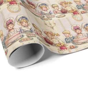 Vintage Christmas Children Dinner - Kate Greenaway Wrapping Paper