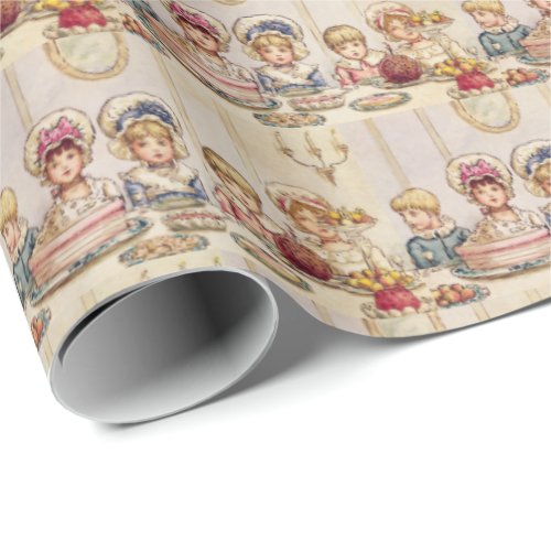 Vintage Christmas Children Dinner _ Kate Greenaway Wrapping Paper