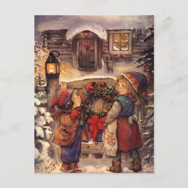 Vintage Christmas Children Holiday Postcard (Front)