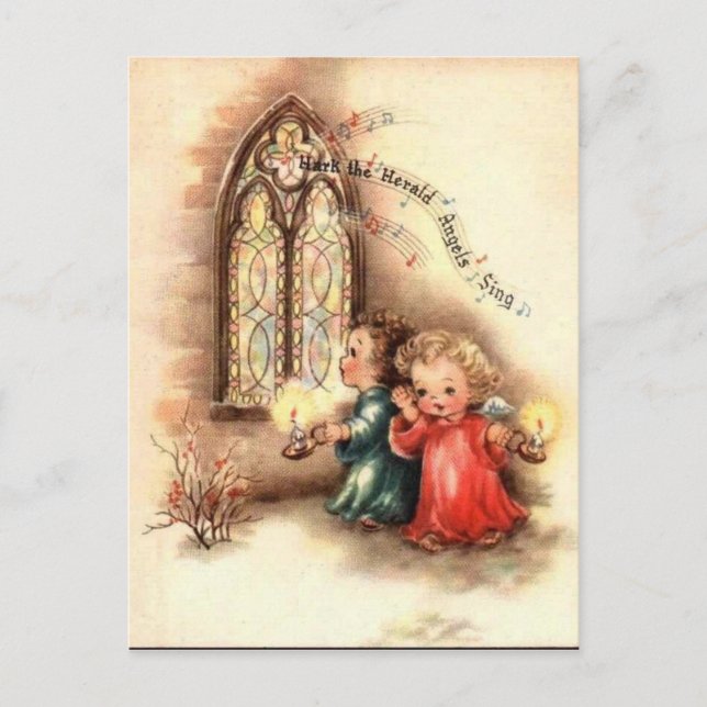 Vintage Christmas Children Holiday Postcard (Front)