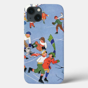 Vintage Christmas, Children Ice Skating on a Lake iPhone 13 Case