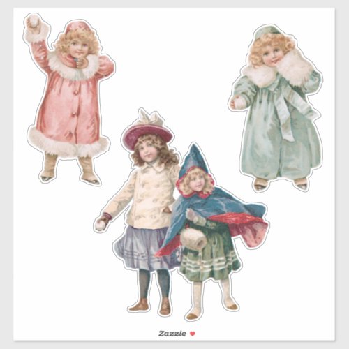 Vintage Christmas Children in Snow Sticker