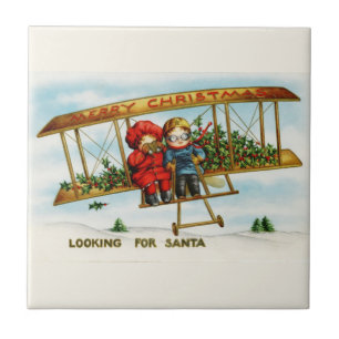 Vintage Christmas Children Looking For Santa Ceramic Tile