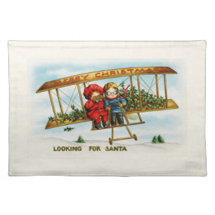 Vintage Christmas Children Looking For Santa Cloth Placemat