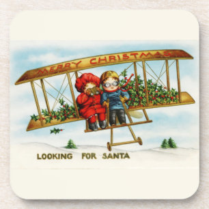 Vintage Christmas Children Looking For Santa Drink Coaster