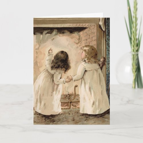 Vintage Christmas Children Looking For Santa Holiday Card