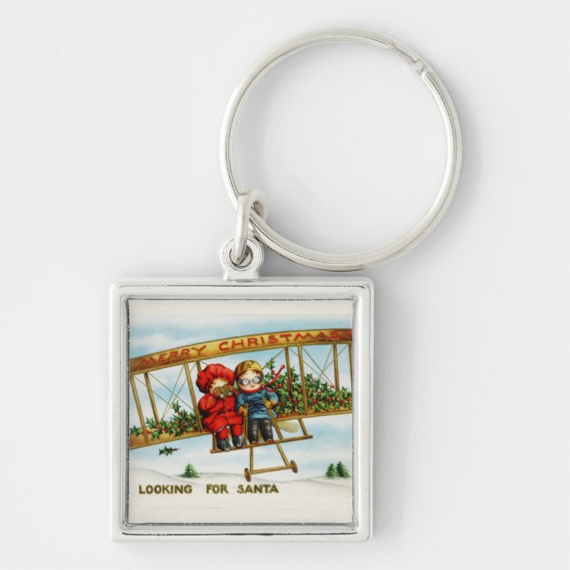 Vintage Christmas Children Looking For Santa Keychain (Front)