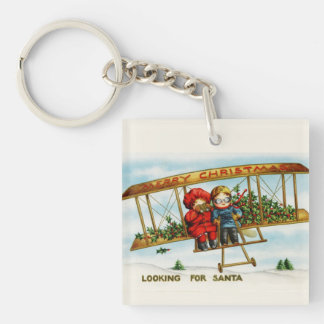 Vintage Christmas Children Looking For Santa Keychain