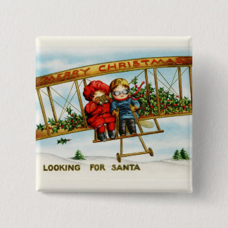 Vintage Christmas Children Looking For Santa Pinback Button