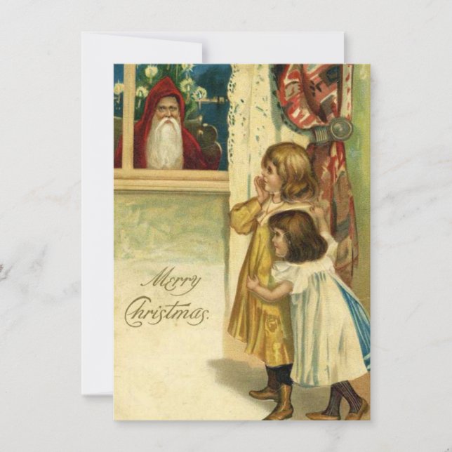 Vintage Christmas Children See Santa Claus Holiday Card (Front)