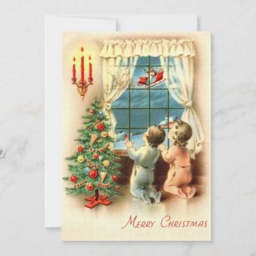 Vintage Christmas Children See Santa Holiday Card