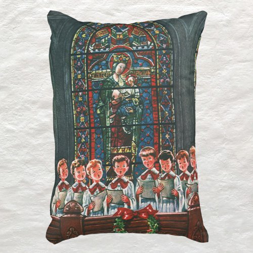 Vintage Christmas Children Singing Choir in Church Accent Pillow