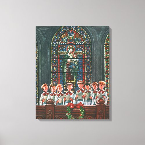 Vintage Christmas Children Singing Choir in Church Canvas Print