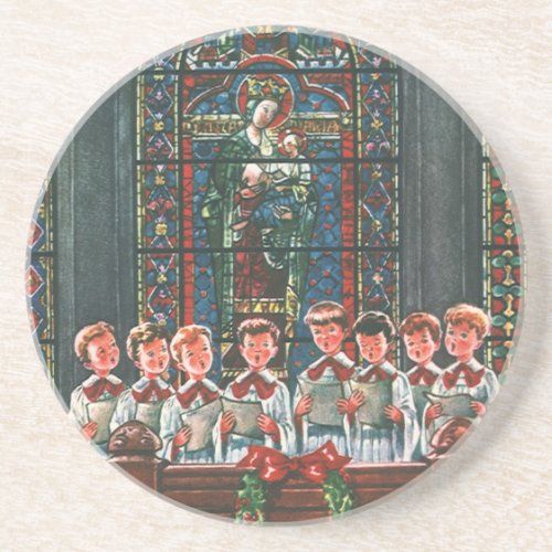 Vintage Christmas Children Singing Choir in Church Coaster