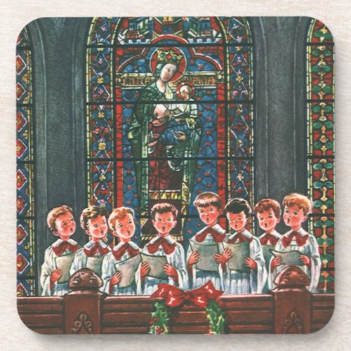 Vintage Christmas Children Singing Choir in Church Drink Coaster