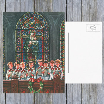 Vintage Christmas Children Singing Choir In Church Holiday Postcard by ChristmasCafe at Zazzle