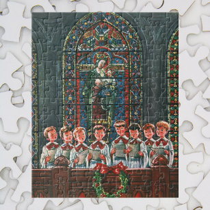 Vintage Christmas Children Singing Choir in Church Jigsaw Puzzle