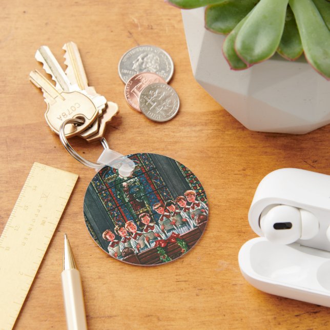 Vintage Christmas Children Singing Choir in Church Keychain (Desk)