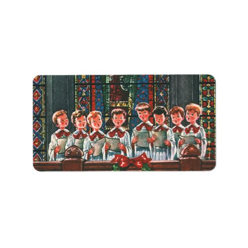 Vintage Christmas Children Singing Choir in Church Label