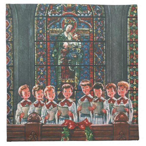 Vintage Christmas Children Singing Choir in Church Napkin