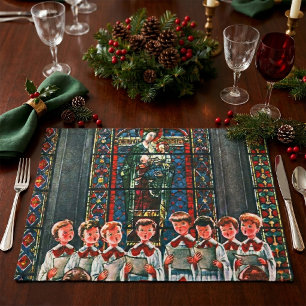 Vintage Christmas Children Singing Choir in Church Placemat