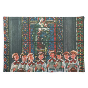 Vintage Christmas Children Singing Choir in Church Placemat