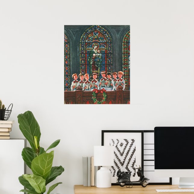 Vintage Christmas Children Singing Choir in Church Poster (Home Office)