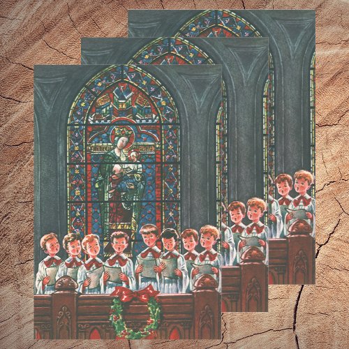 Vintage Christmas Children Singing Choir in Church Wrapping Paper Sheets